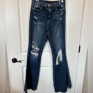 Flying Monkey Dark Blue Distressed Flare Jeans